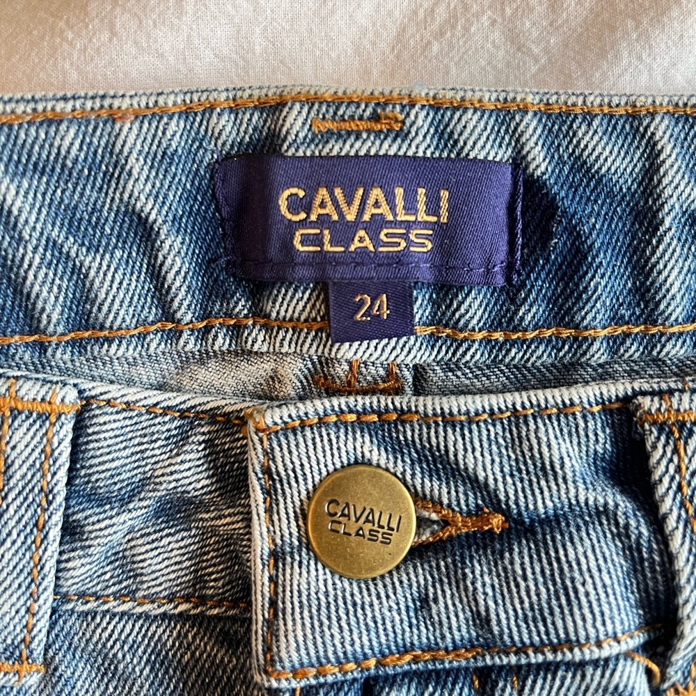 NWT Cavalli Class High Rise Cropped Straight Leg Jeans Sz 24 Y2K Retro Designer - Picture 7 of 16